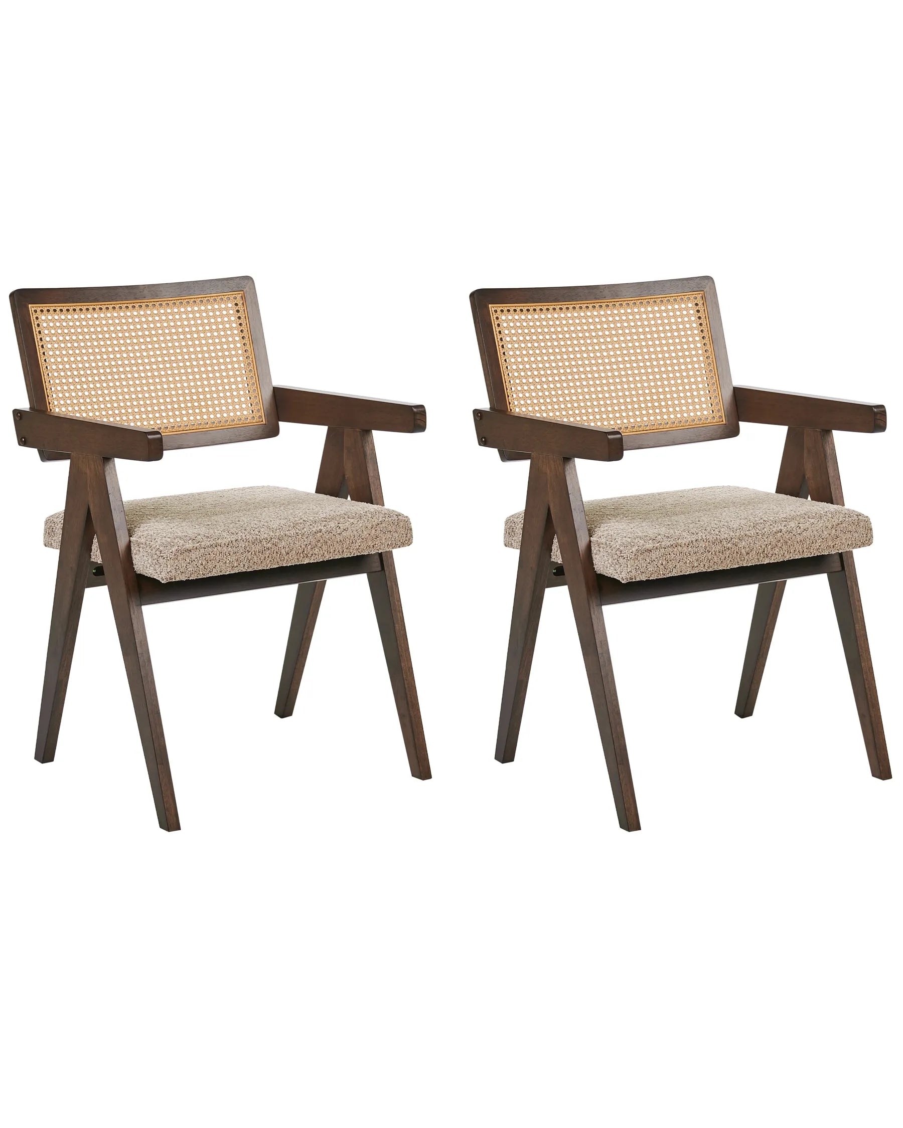 Set of 2 Dining Chairs AVA Wood Brown/ Taupe
