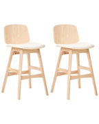 Set of 2 Bar Chairs CHARLESTON Wood Light Brown/ Light Beige