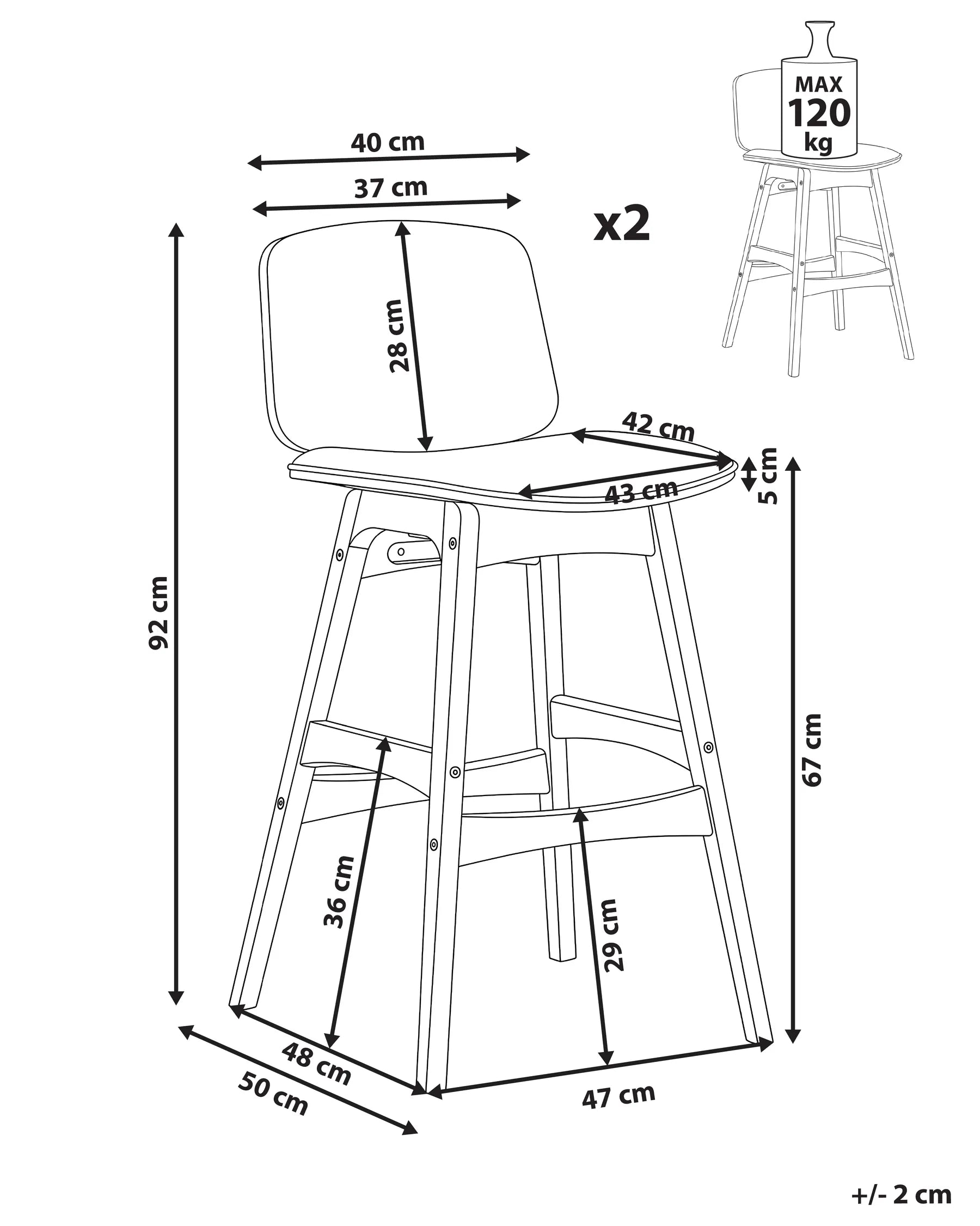Set of 2 Bar Chairs CHARLESTON Wood Light Brown/ Light Beige
