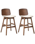 Set of 2 Bar Chairs CHARLESTON Wood Brown/ Light Beige