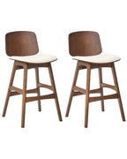 Set of 2 Bar Chairs CHARLESTON Wood Brown/ Light Beige
