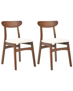 Set of 2 Dining Chairs DOYLE Wood Brown/ Light Beige