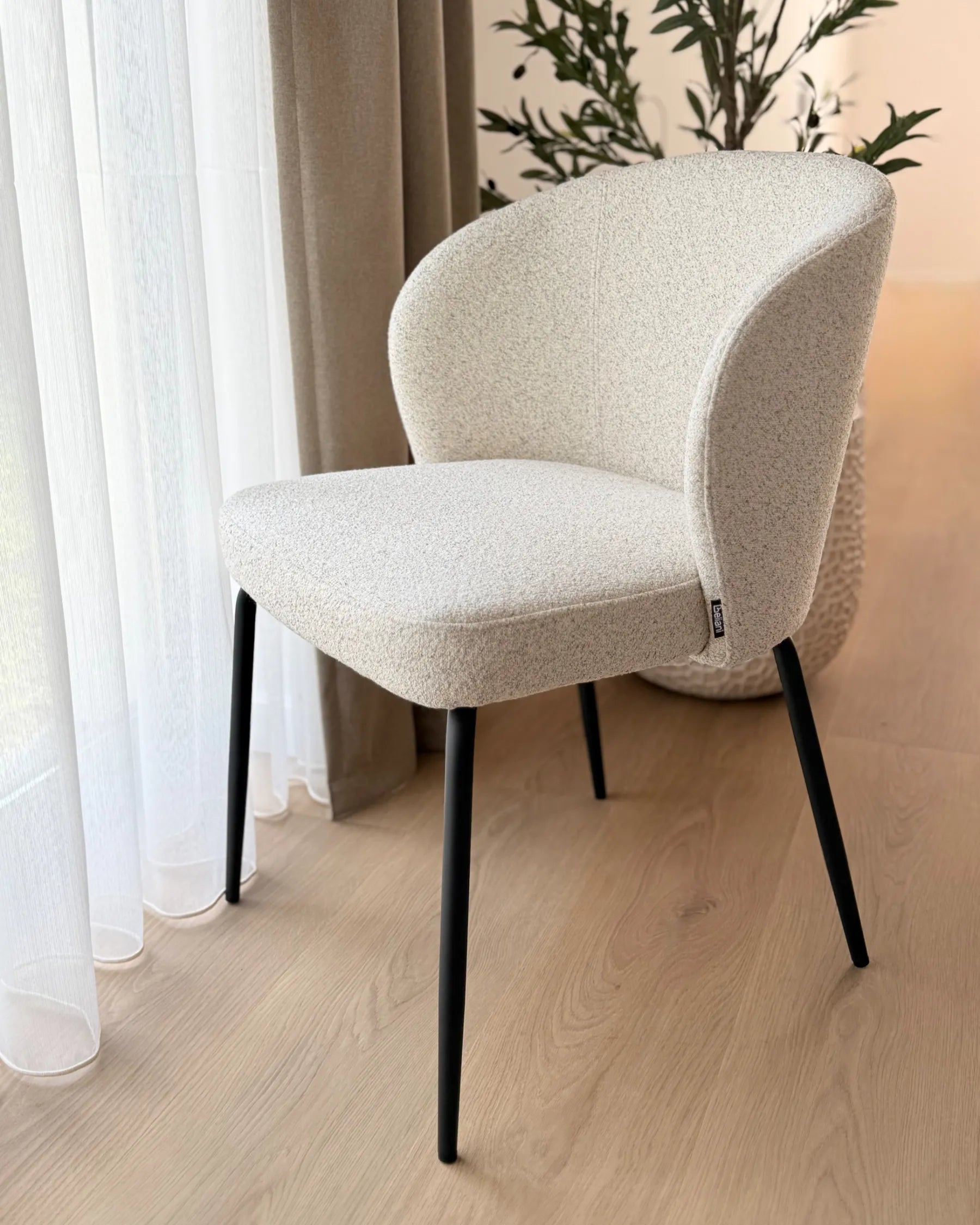 Set of 2 Dining Chairs ZANA Boucle Light Beige