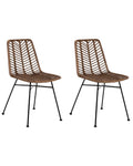 Set of 2 Dining Chairs DILLEY Rattan Brown