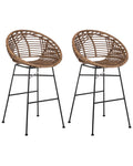 Set of 2 Bar Chairs WINDOM Rattan Brown