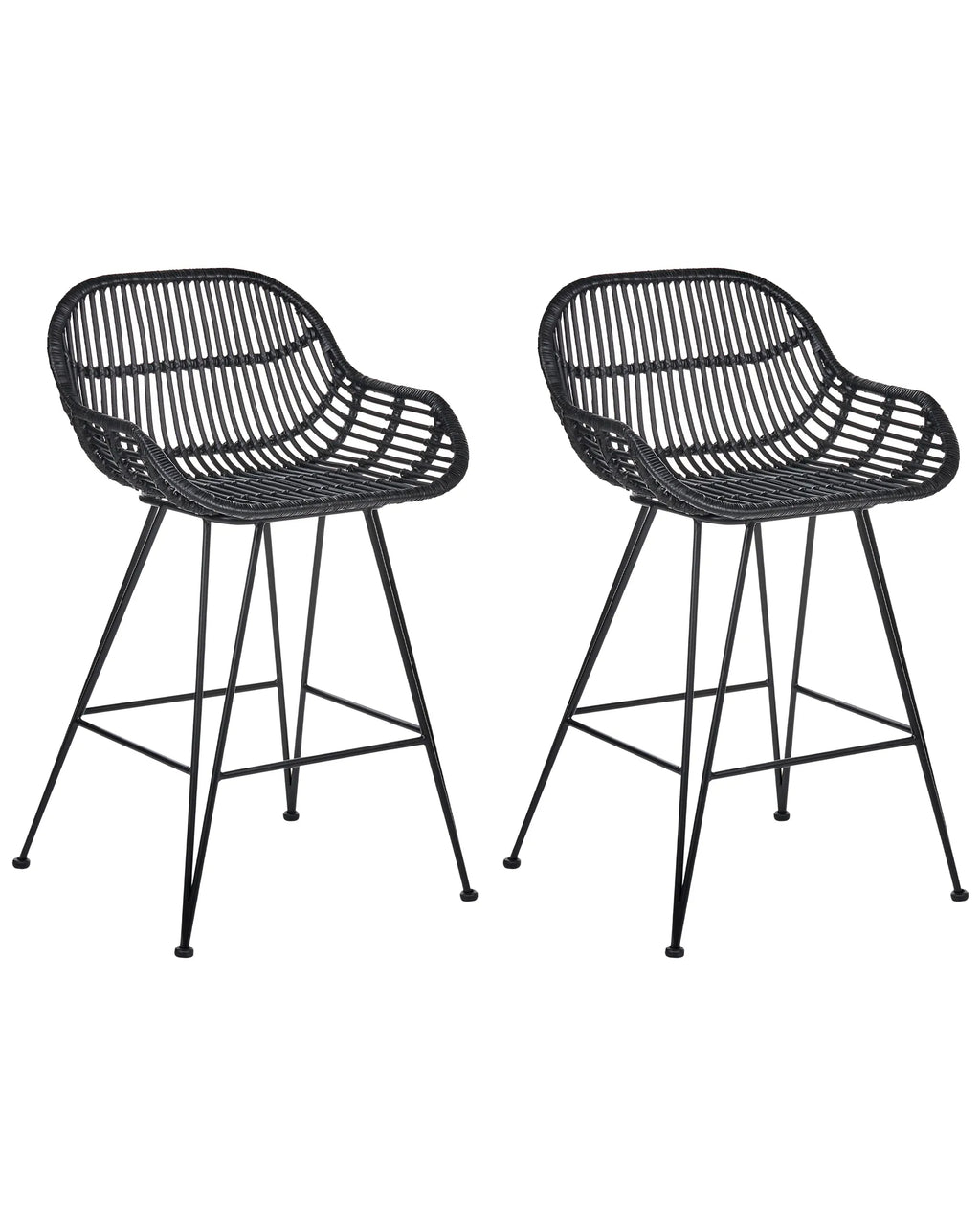Set of 2 Bar Chairs TERRELL Rattan Black