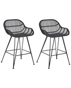 Set of 2 Bar Chairs TERRELL Rattan Black