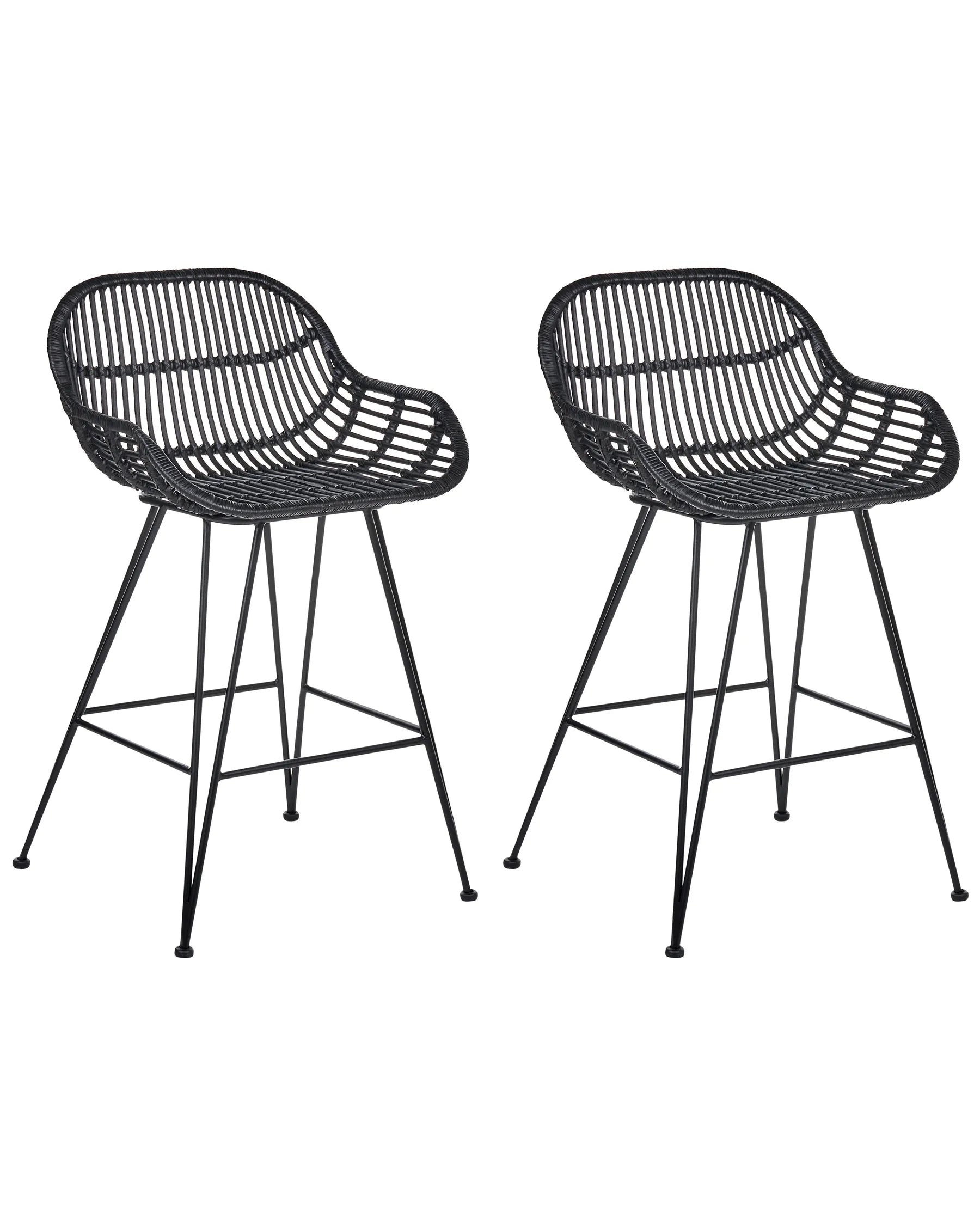 Set of 2 Bar Chairs TERRELL Rattan Black