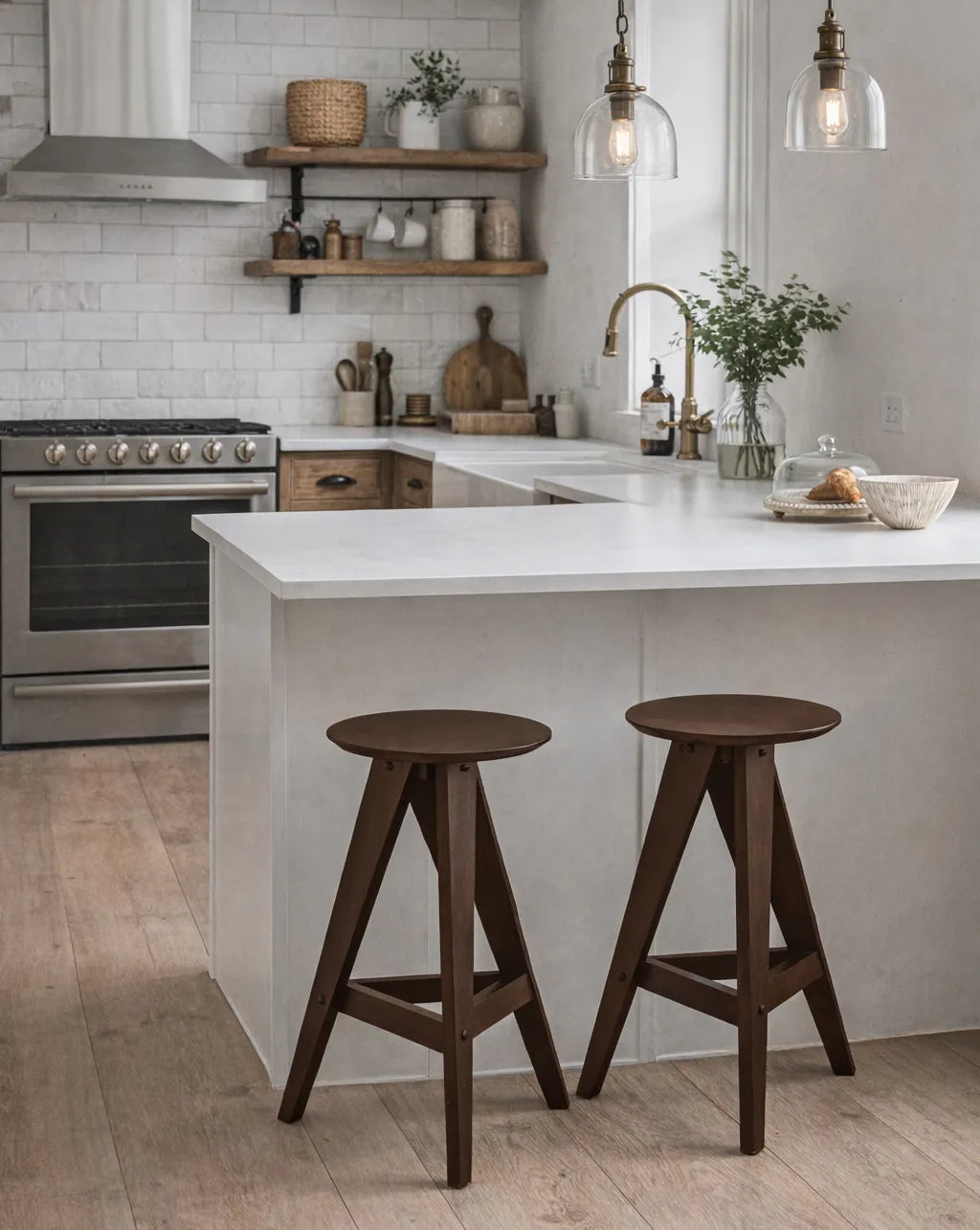Set of 2 Bar Stools AROMA Wood Dark Brown