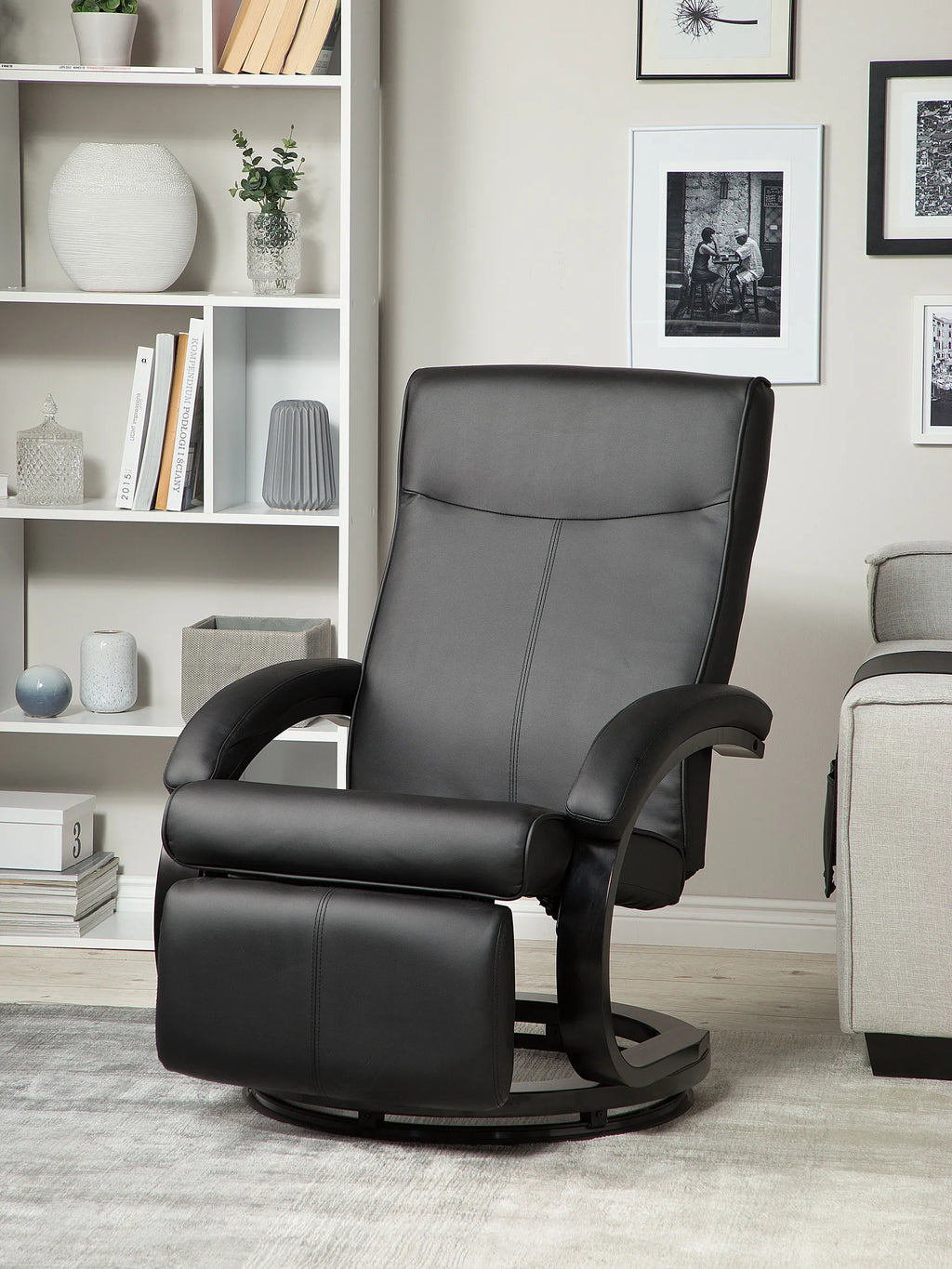 Recliner Chair MIGHT with Footrest Faux Leather Black