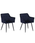 Set of 2 Dining Chairs JASMIN Velvet Dark Blue