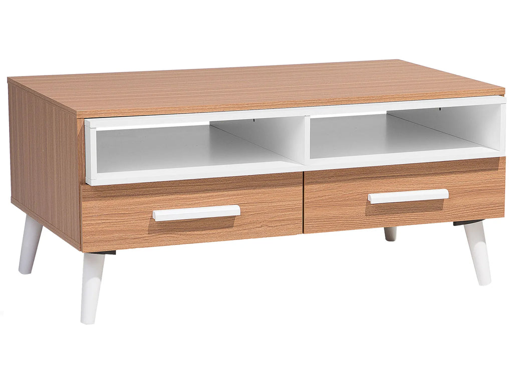 Coffee Table ALLOA Light Brown/ White with Storage