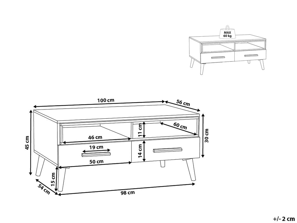 Coffee Table ALLOA Light Brown/ White with Storage