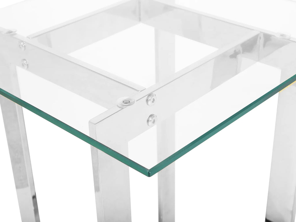 Side Table CRYSTAL Tempered Glass Silver
