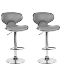 Set of 2 Bar Chairs CONWAY Faux Leather Swivel Grey