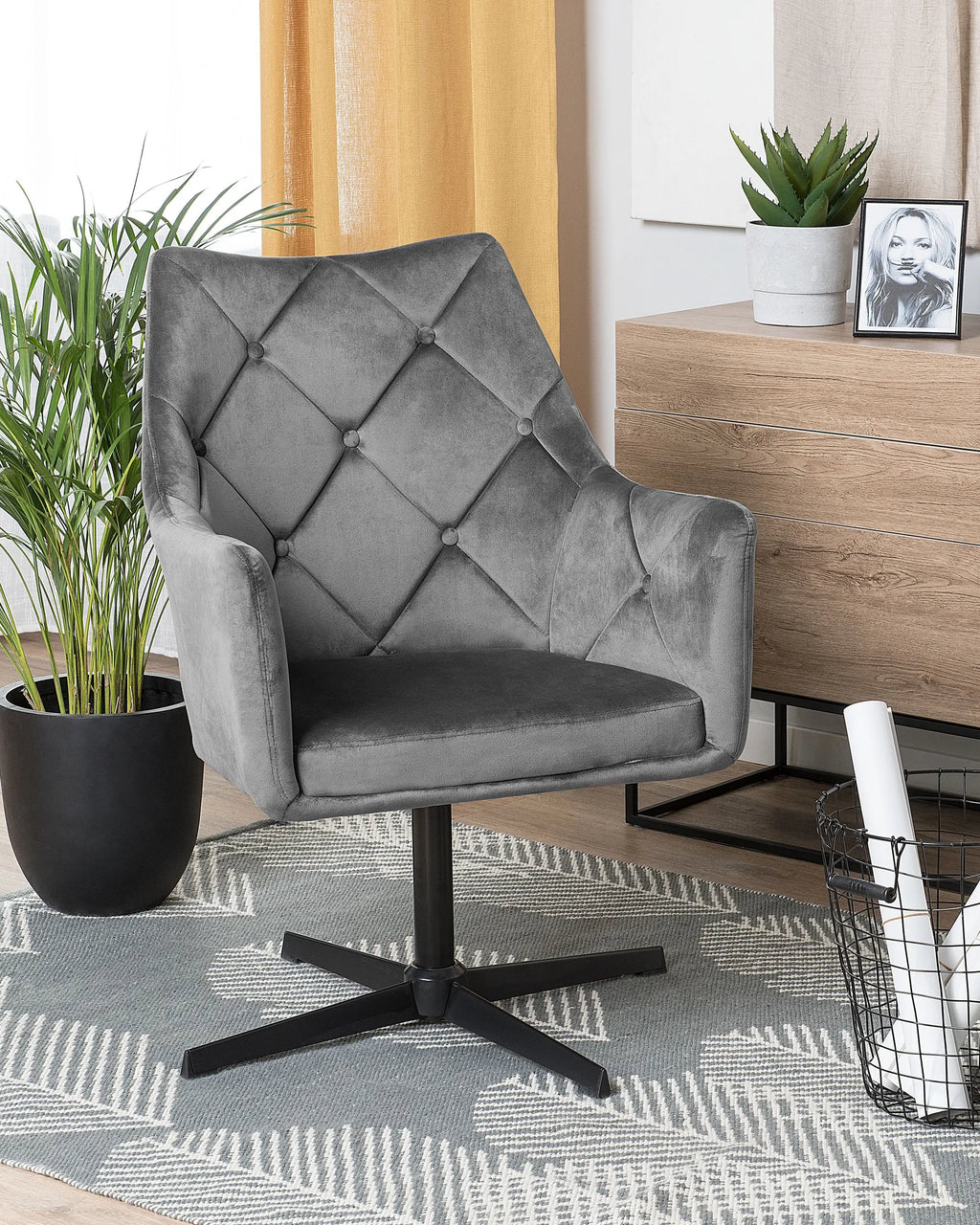 Swivel Armchair VAKSALA Velvet Dark Grey