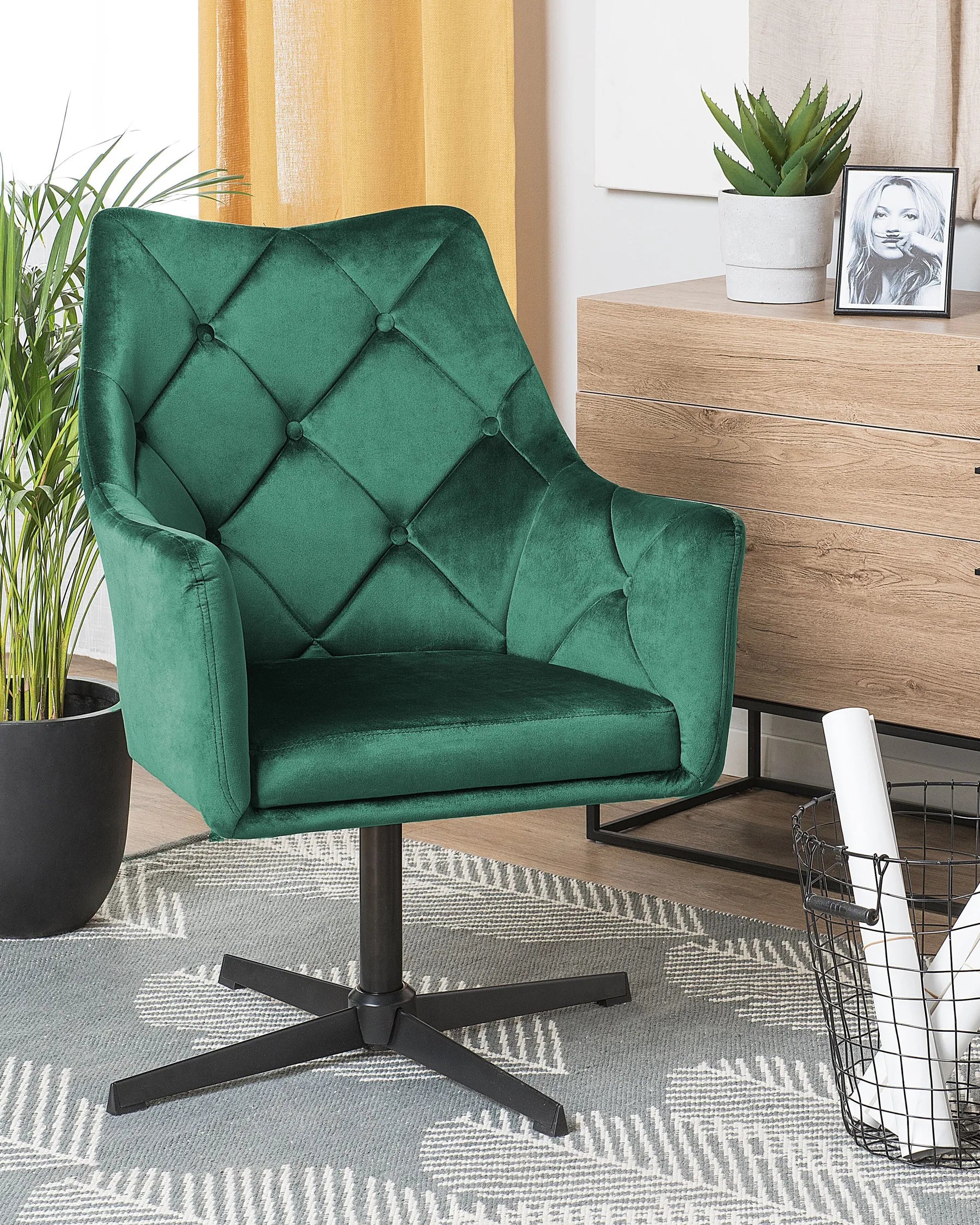 Swivel Armchair VAKSALA Velvet Dark Green