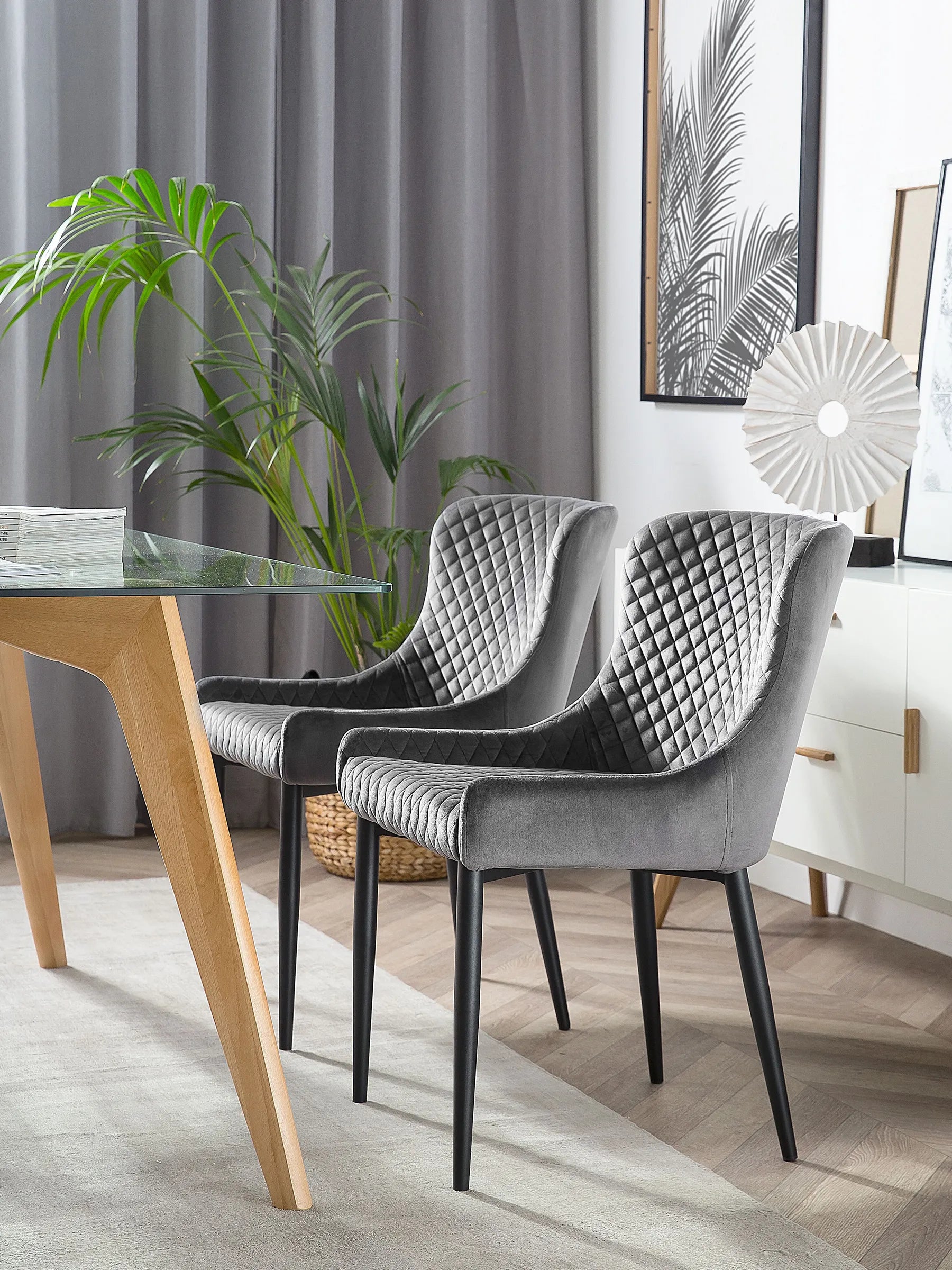 Set of 2 Dining Chairs SOLANO Velvet Grey
