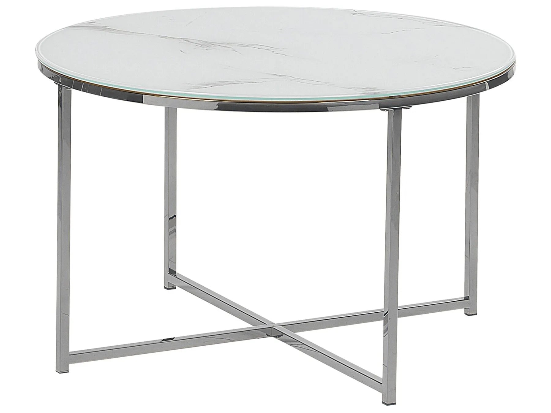 Coffee Table QUINCY Tempered Glass Marble/ Silver