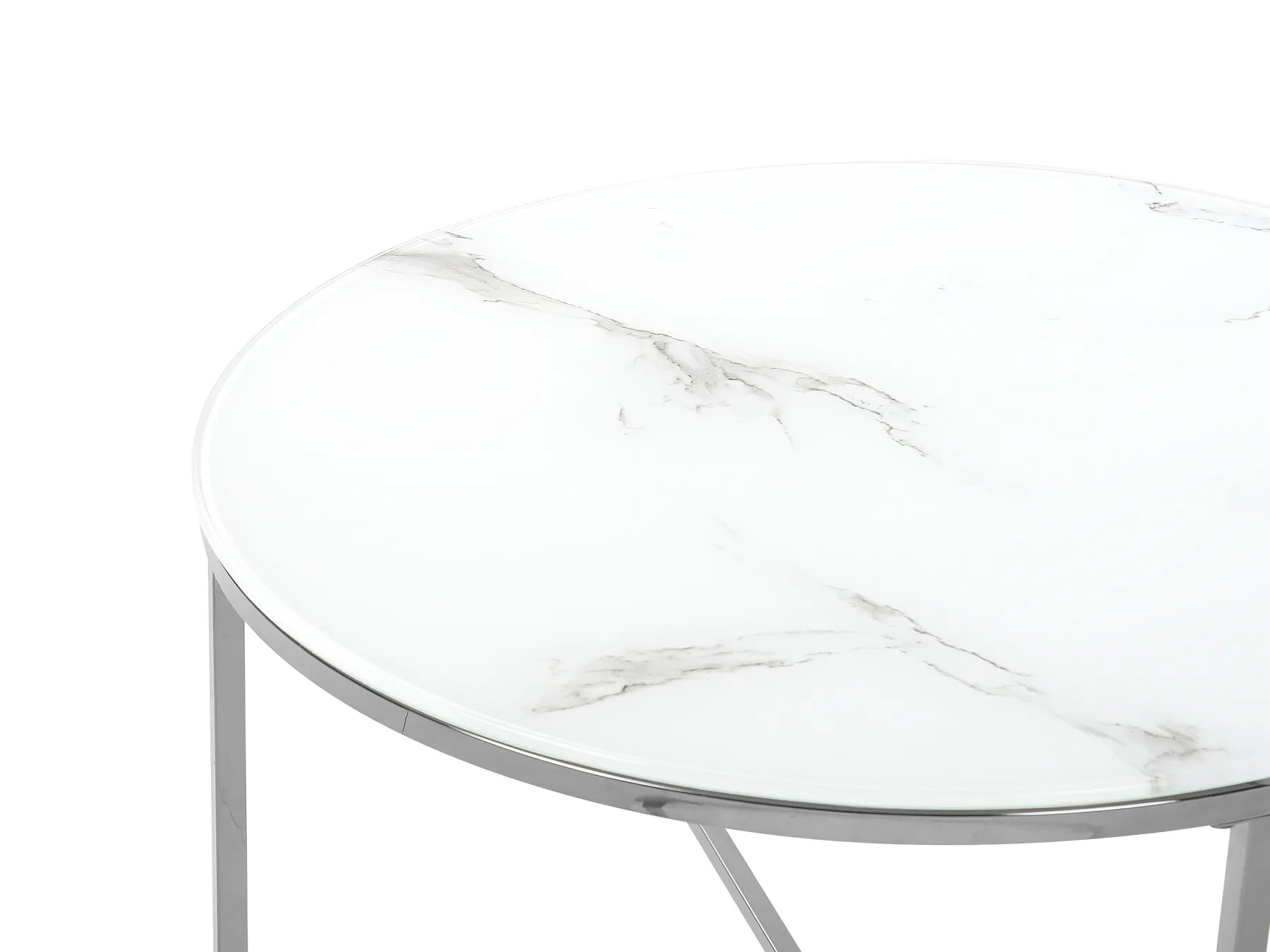 Coffee Table QUINCY Tempered Glass Marble/ Silver