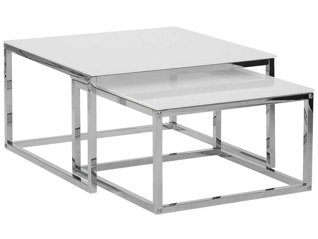 Set of 2 Coffee Tables BREA Tempered Glass White