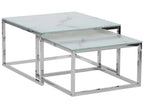 Set of 2 Coffee Tables BREA Tempered Glass White Marble