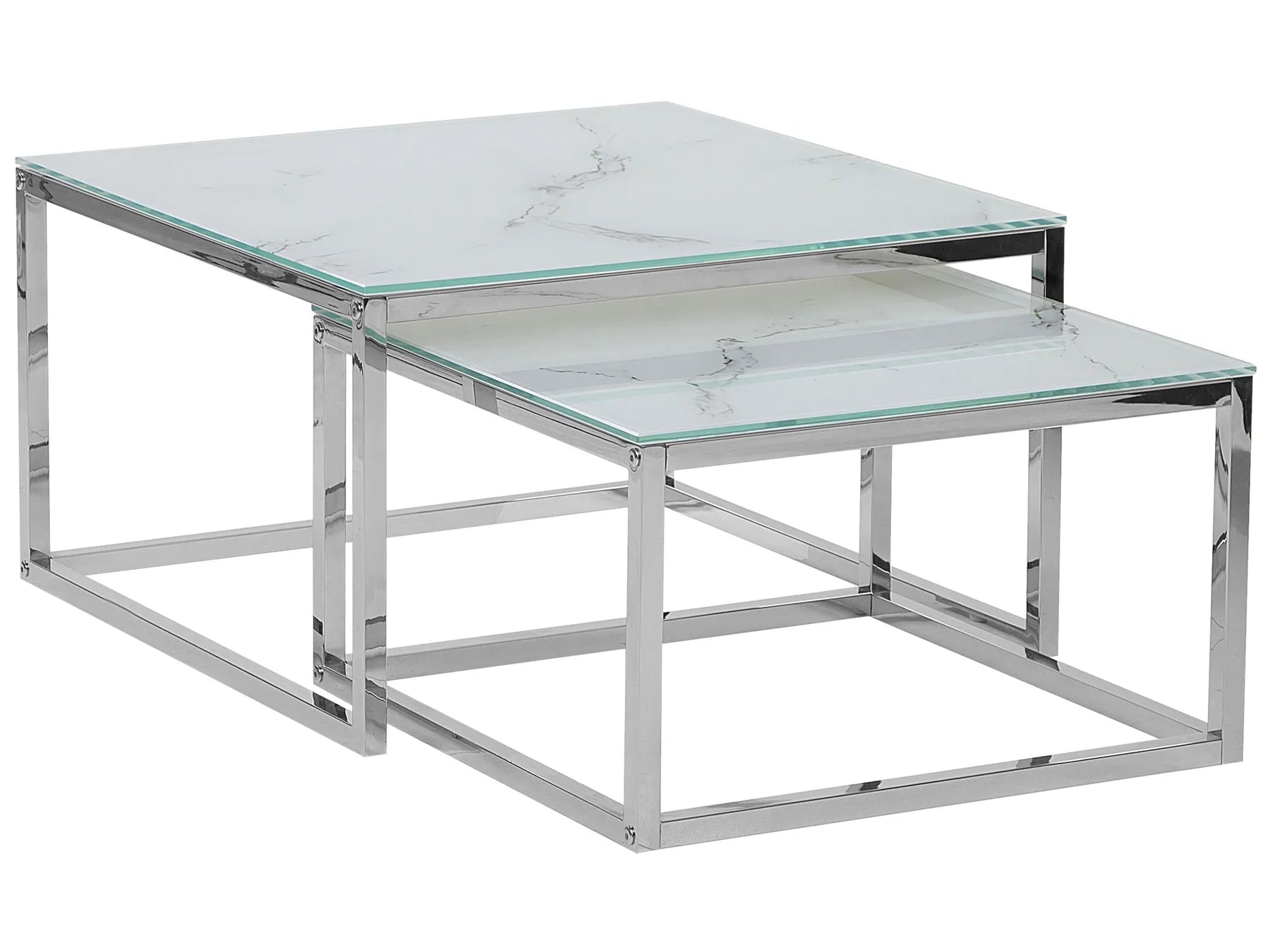 Set of 2 Coffee Tables BREA Tempered Glass White Marble