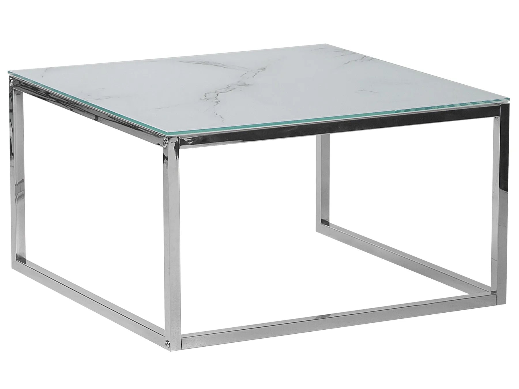 Set of 2 Coffee Tables BREA Tempered Glass White Marble