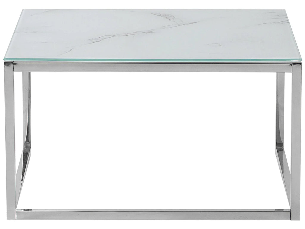 Set of 2 Coffee Tables BREA Tempered Glass White Marble