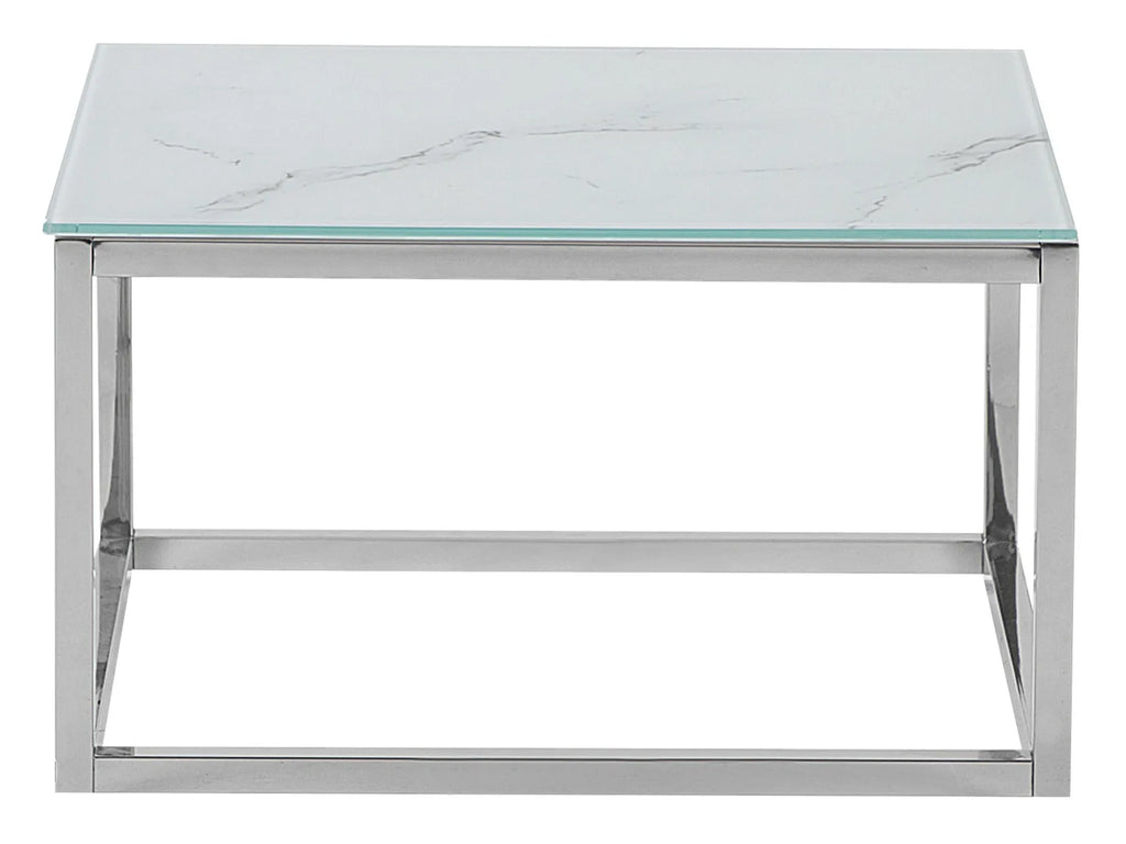 Set of 2 Coffee Tables BREA Tempered Glass White Marble