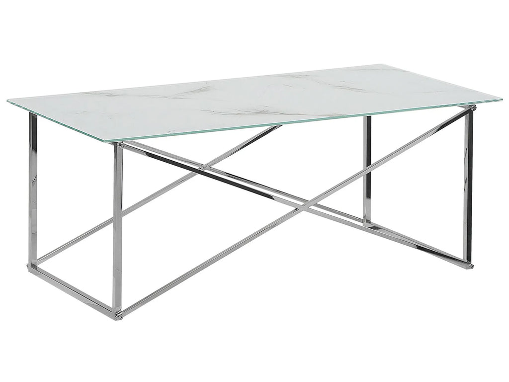 Coffee Table EMPORIA Tempered Glass Marble/ Silver