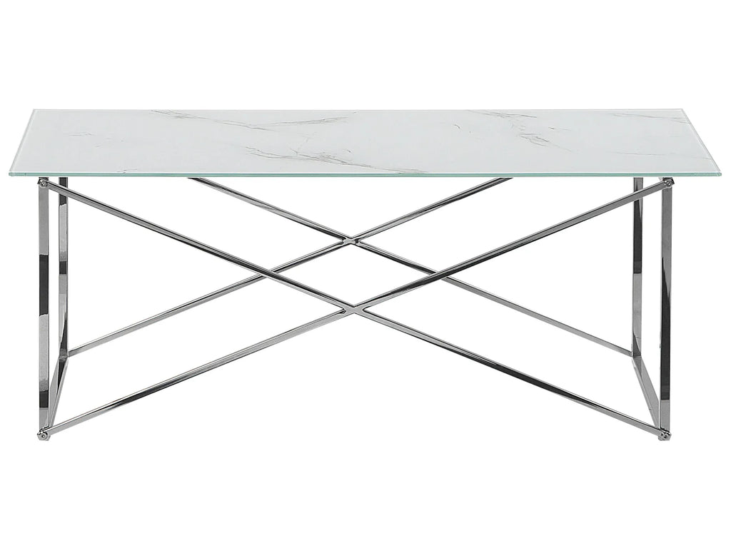 Coffee Table EMPORIA Tempered Glass Marble/ Silver