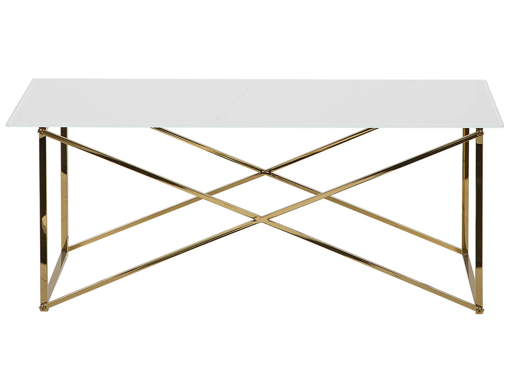 Coffee Table EMPORIA Tempered Glass White/ Gold