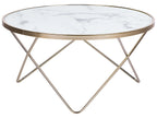 Coffee Table MERIDIAN Tempered Glass Marble/ Gold