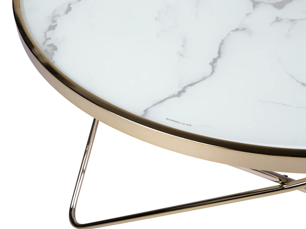 Coffee Table MERIDIAN Tempered Glass Marble/ Gold