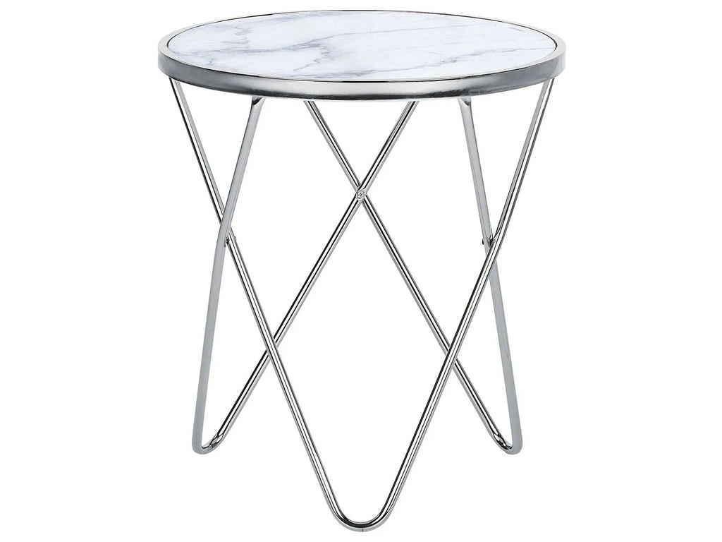 Side Table MERIDIAN Tempered Glass Marble/ Silver