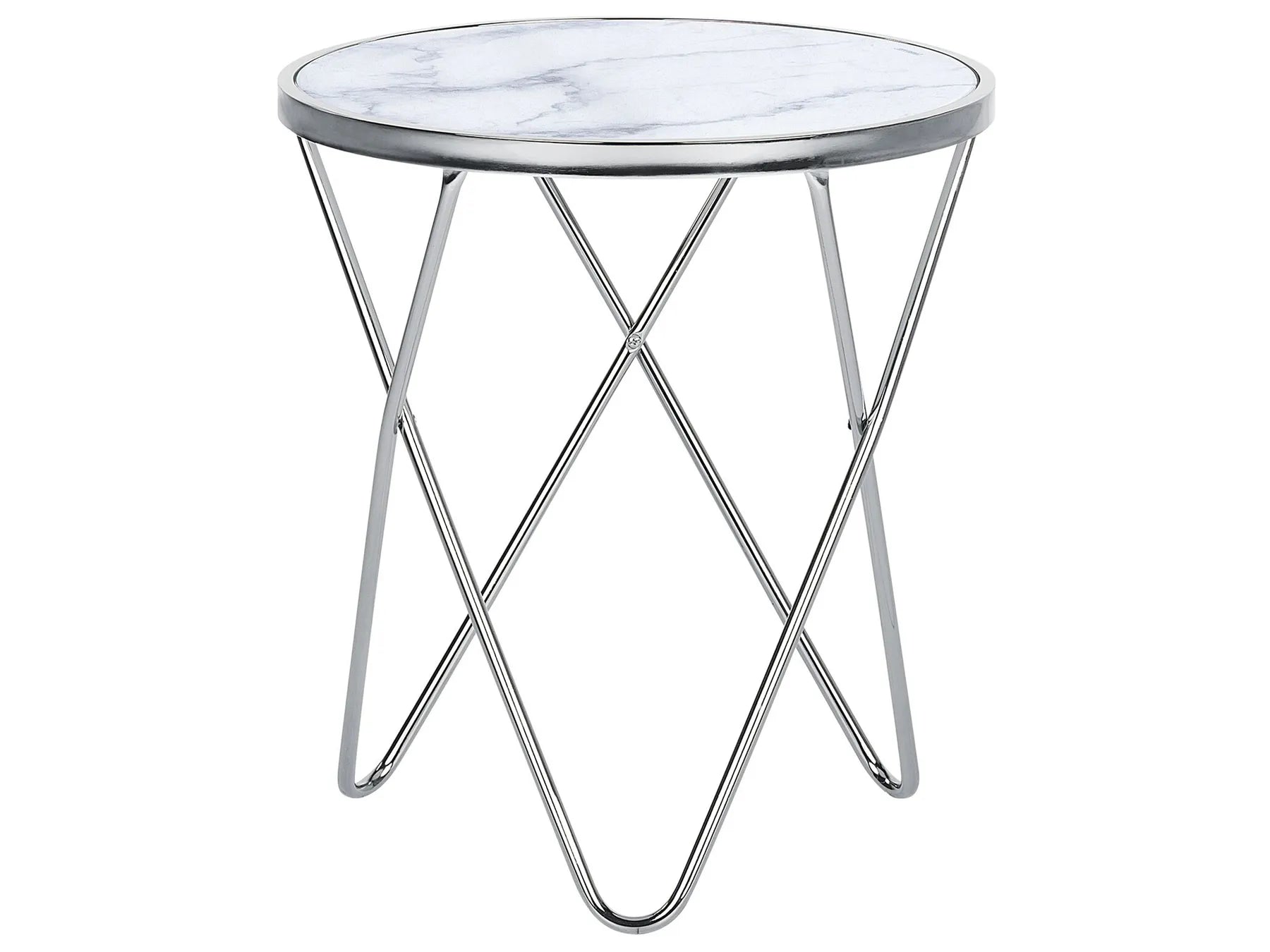 Side Table MERIDIAN Tempered Glass Marble/ Silver