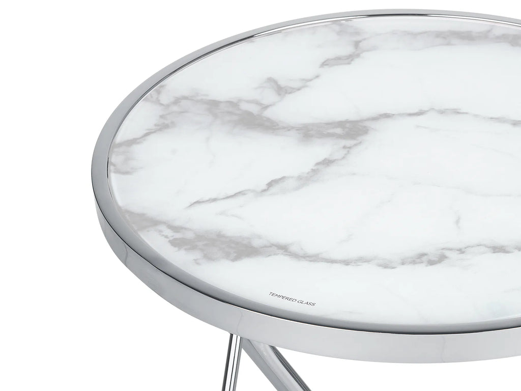 Side Table MERIDIAN Tempered Glass Marble/ Silver