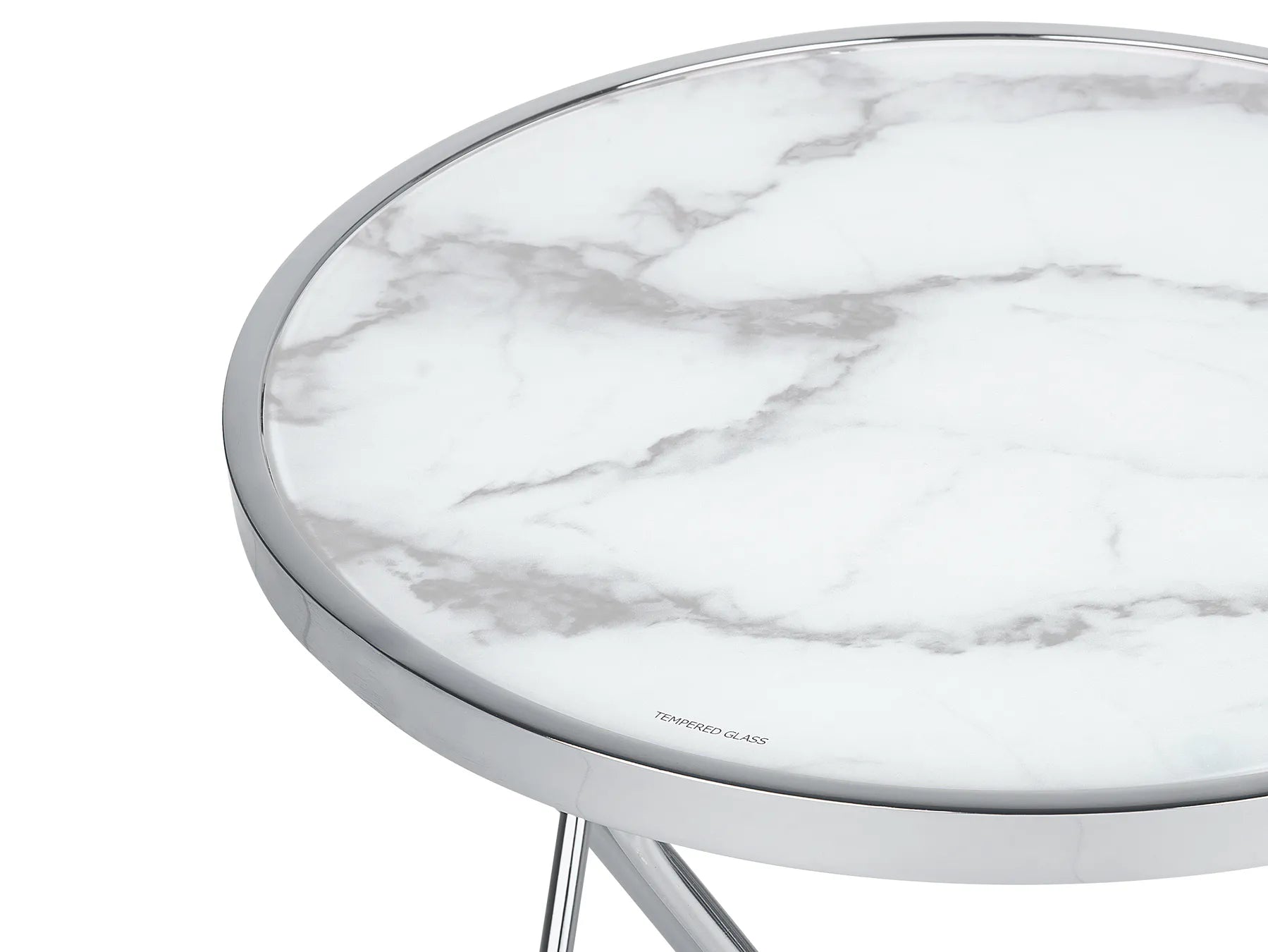Side Table MERIDIAN Tempered Glass Marble/ Silver
