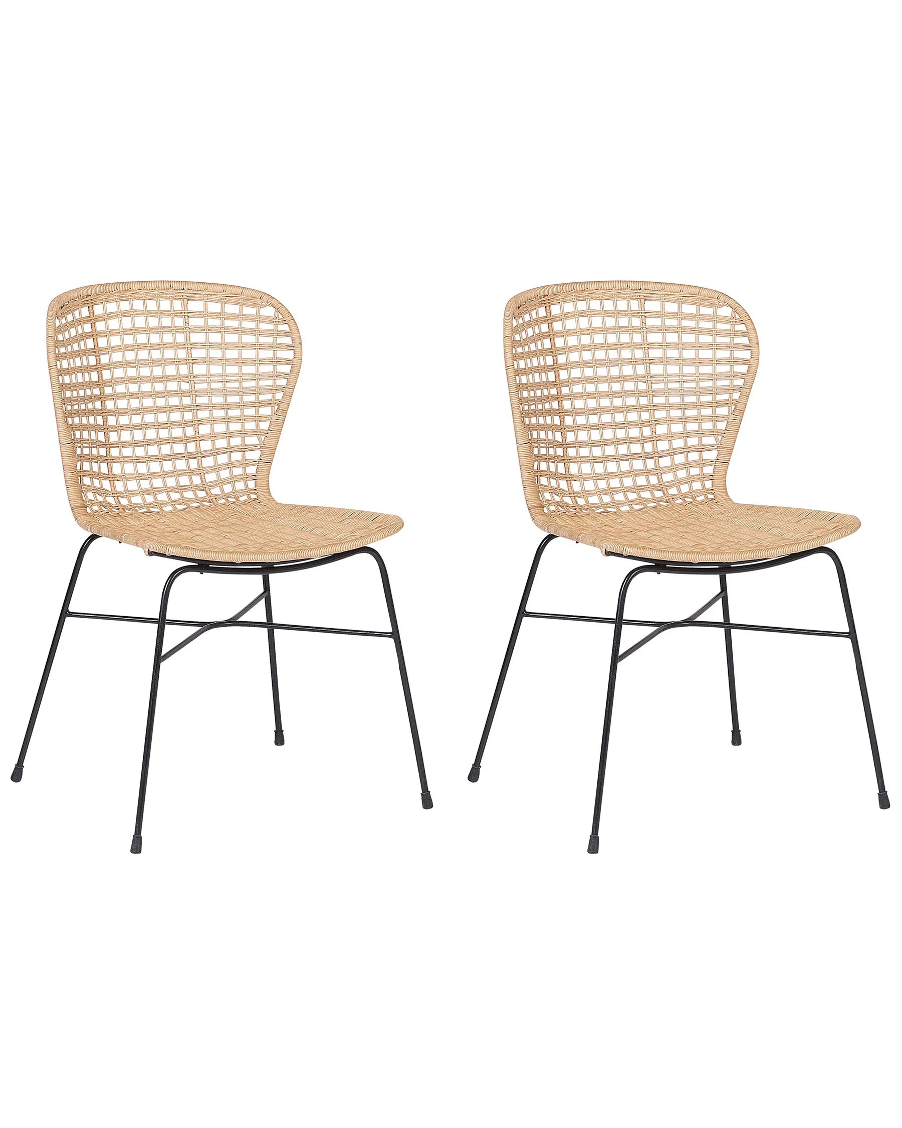 Set of 2 Dining Chairs ELFROS Rattan Natural