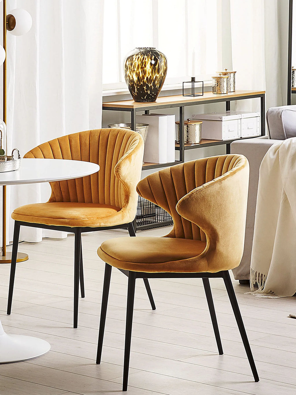 Set of 2 Dining Chairs AUGUSTA Velvet Mustard