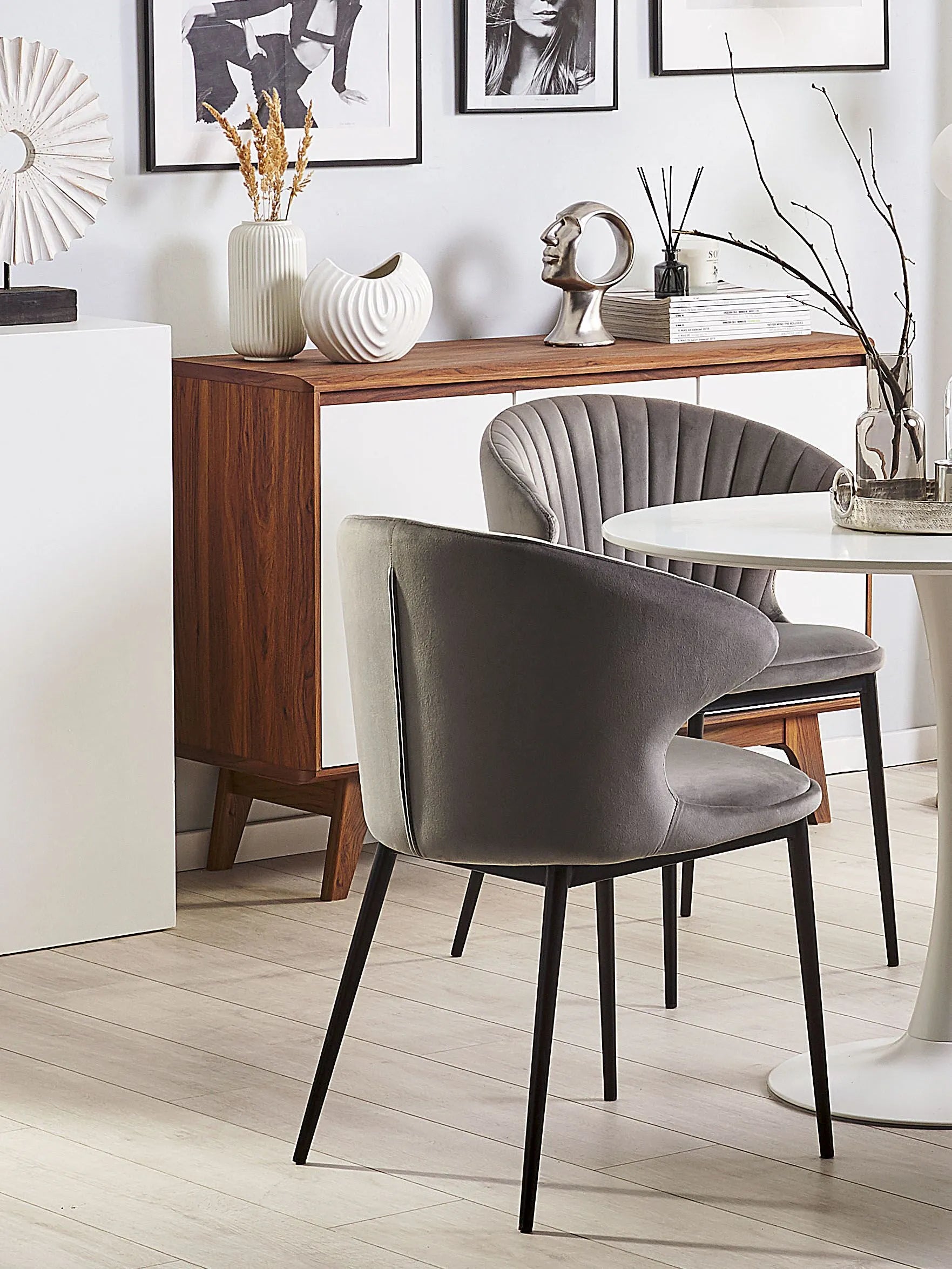 Set of 2 Dining Chairs AUGUSTA Velvet Grey