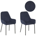 Set of 2 Dining Chairs LOVERNA Corduroy Dark Blue