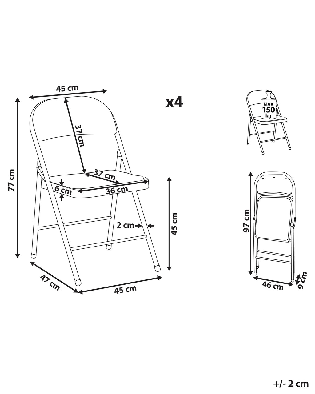 Set of 4 Folding Chairs SPARKS Black