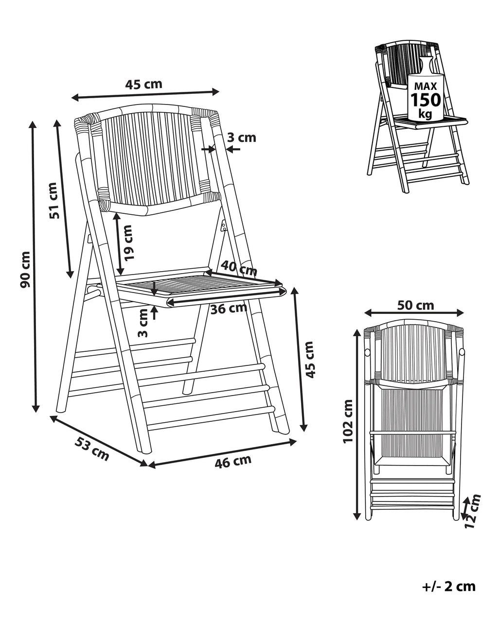 Set of 4 Dining Chairs Folding TRENTOR Bamboo Natural