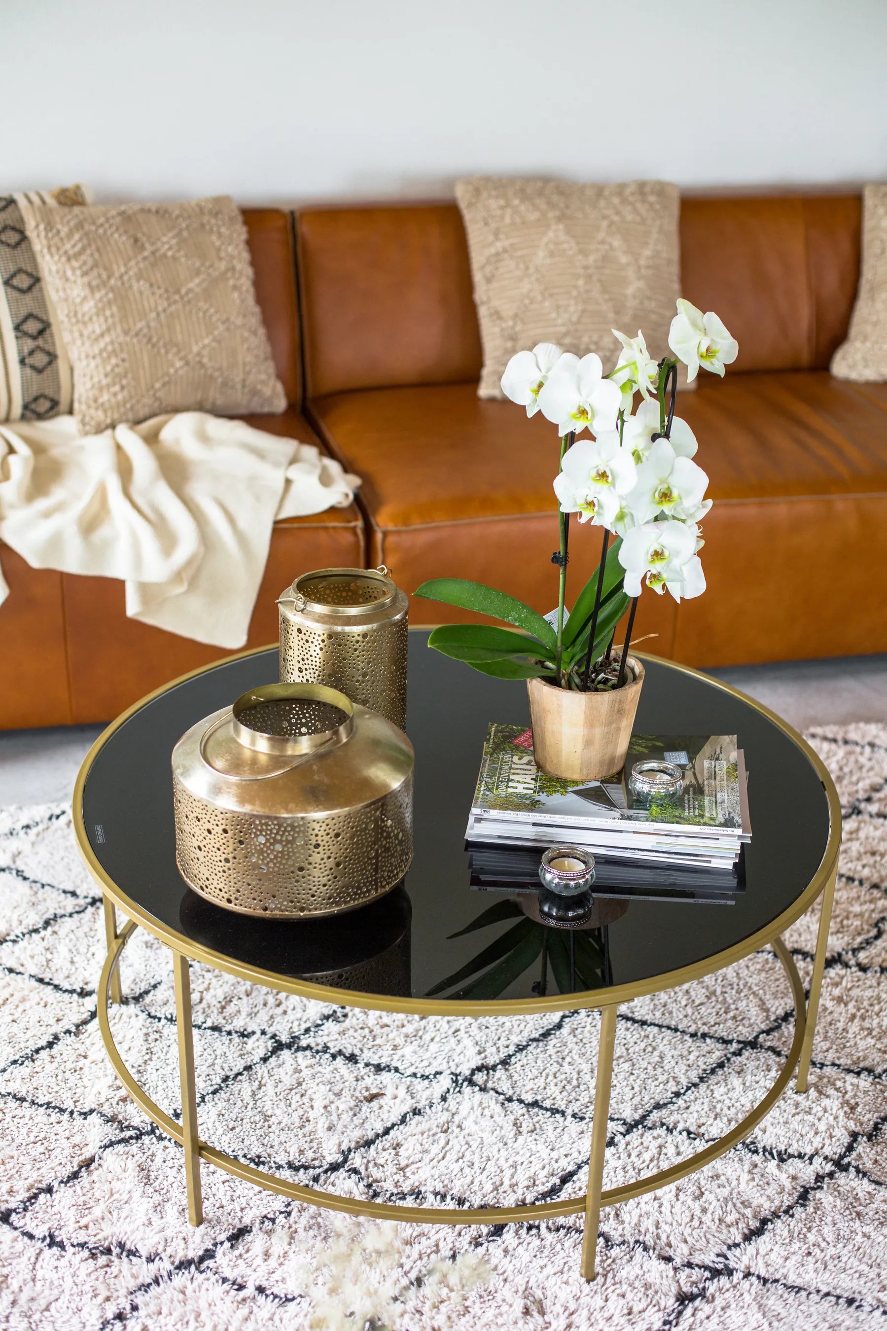 Coffee Table FLORENCE Glass Black/ Gold