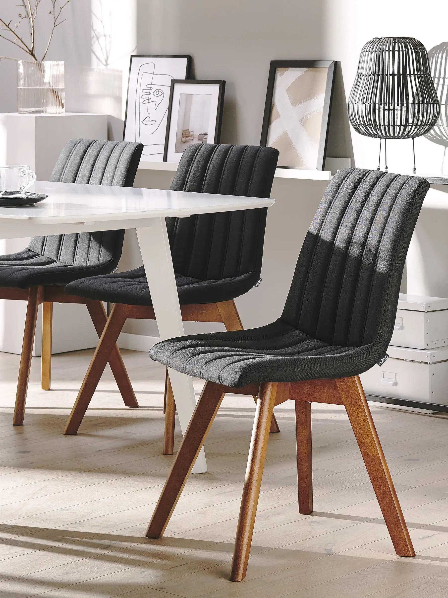 Set of 2 Dining Chairs CALGARY Fabric Black