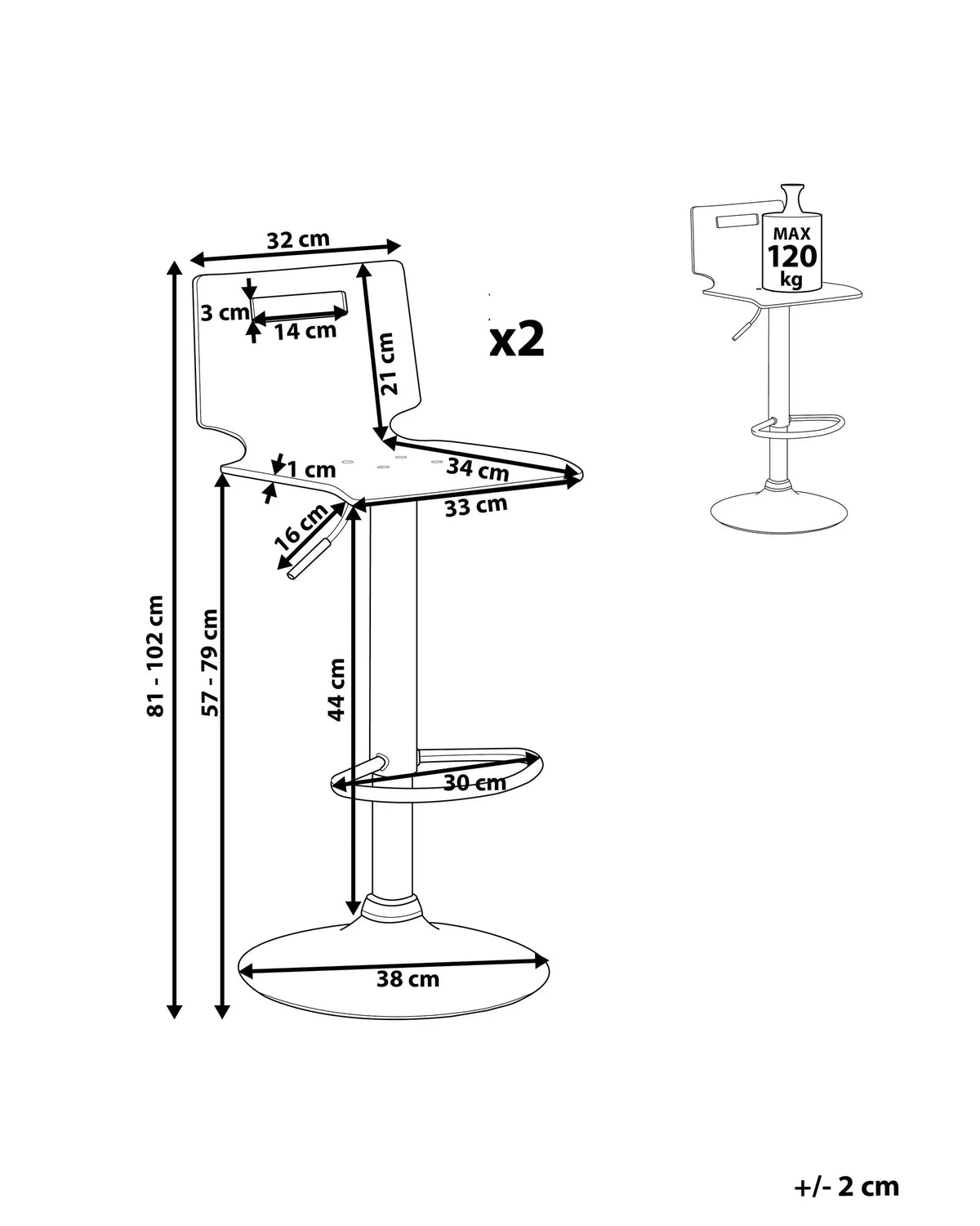 Set of 2 Bar Chairs LOTA Swivel Transparent — feature detail