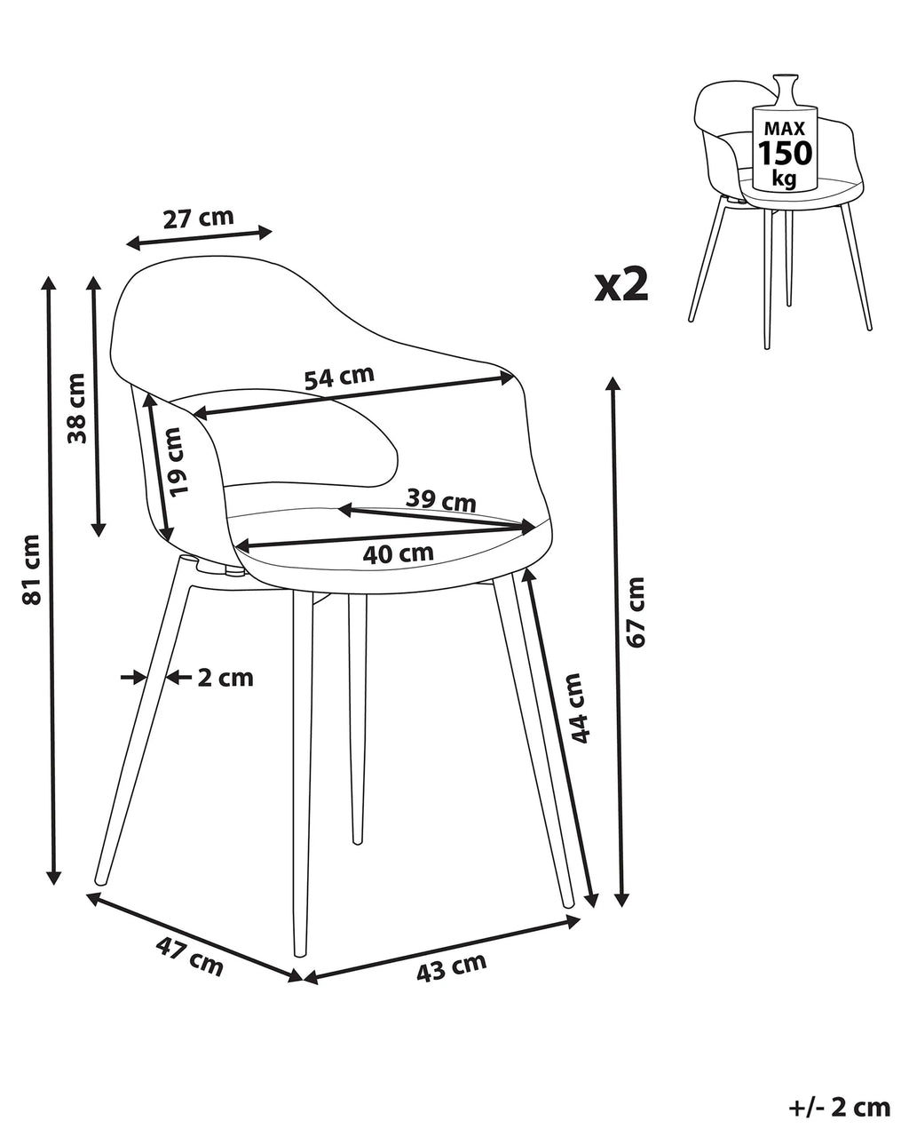 Set of 2 Dining Chairs UTICA White