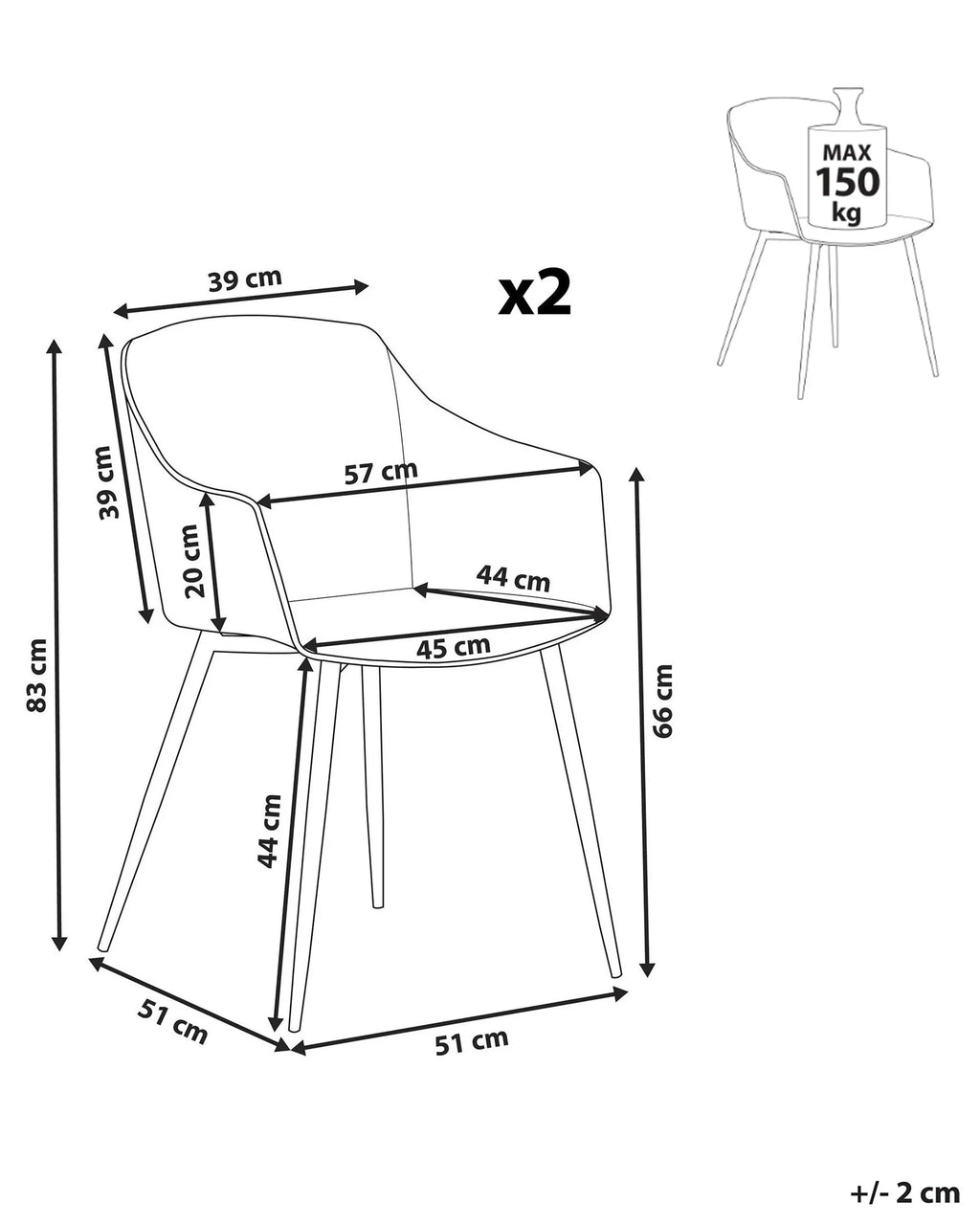 Set of 2 Dining Chairs FONDA Black